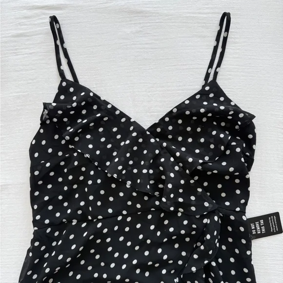 Express black & white polka dot midi dress with ruffle detail - Picture 3 of 7